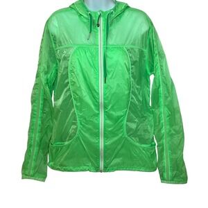 Lululemon Transparent See Jacket Womens Sz 10 Hooded Green Full Zip Drawstrings